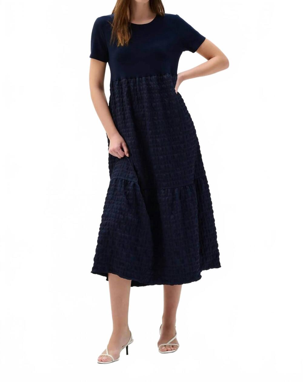 NEW JOSEPH RIBKOFF bubble jacquard midi a-line dress in midnight blue